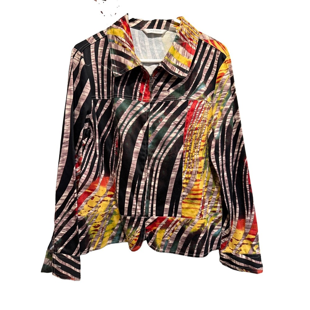 Erin London Jacket Med Long Sleeve Full Zip Geometric Zebra Print Multicolor
